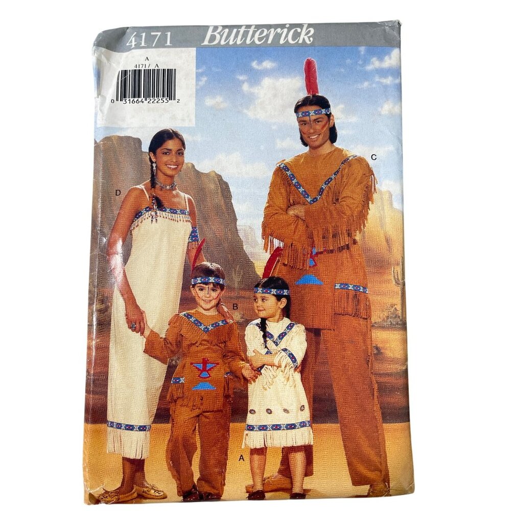 Butterick 4171 Sewing Pattern Size XS-Large Childrens Native American UNCUT